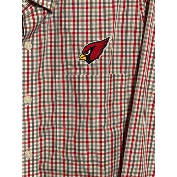 Arizona Cardinals Cutter & Buck Mens Long Sleeve Button-Down Plaid Shirt Red/Whi - Picture 8 of 10